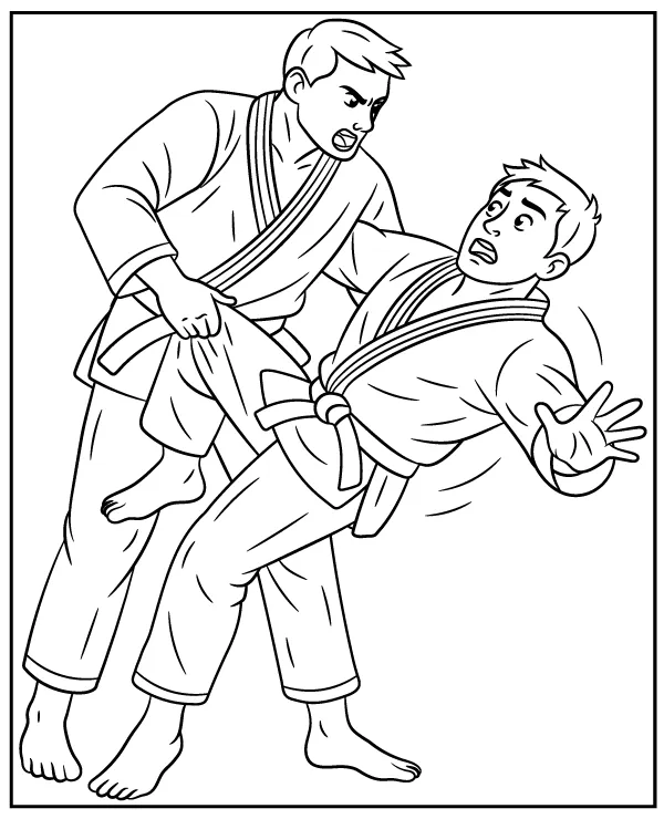 Judo fight coloring page martial arts