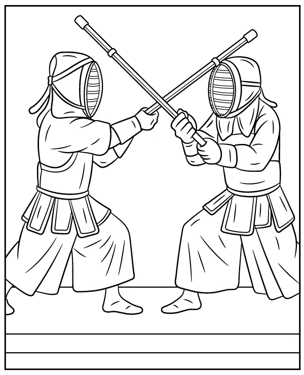 Kendo fight coloring page martial arts