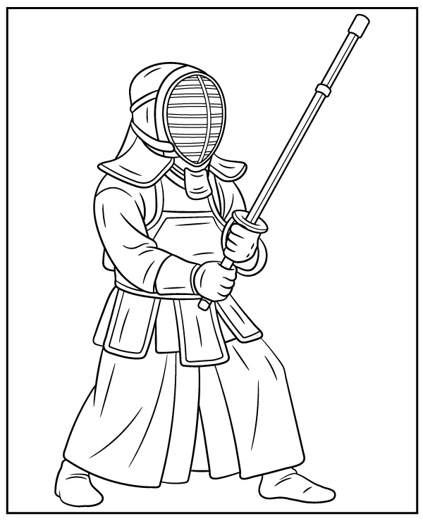 Kendo pose coloring page for children