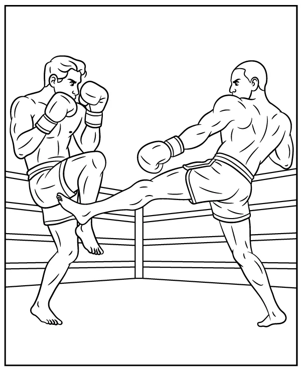 Kickboxing fight coloring pages martial arts