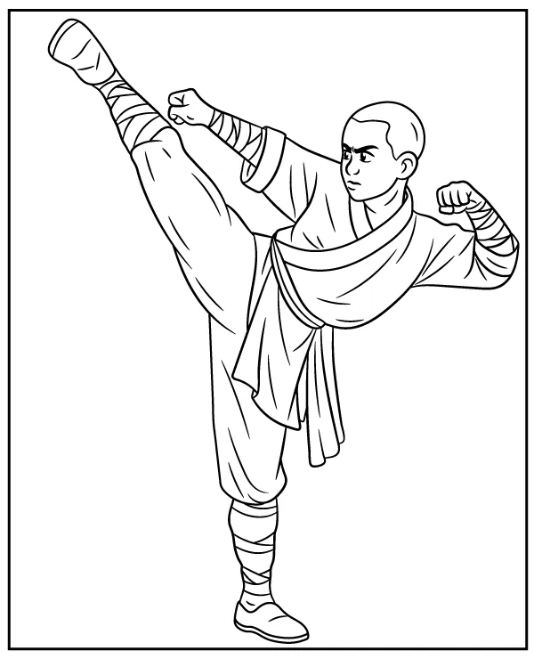 Kung fu high kick coloring page for kids
