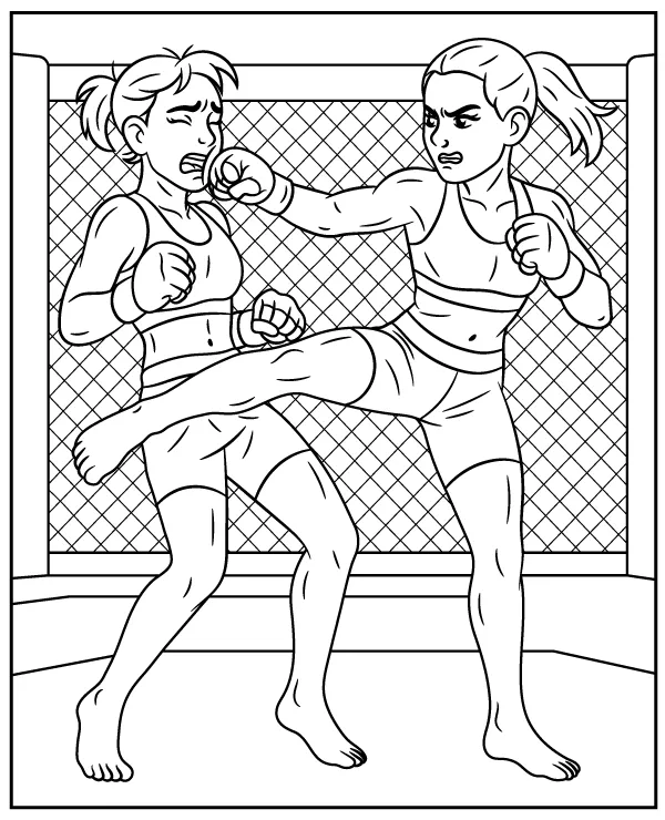 MMA Women Fight Coloring Page for Kids
