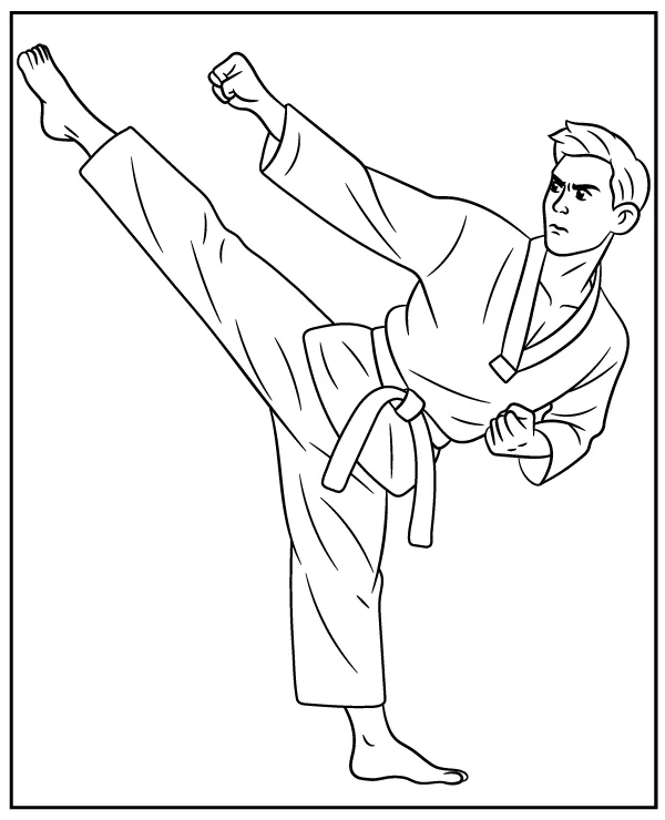 Printable taekwondo high kick coloring page