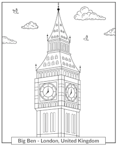 Clock tower Big Ben in London coloring page