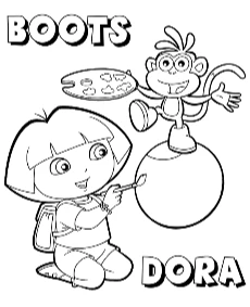 Printable Boots and Dora coloring page for children