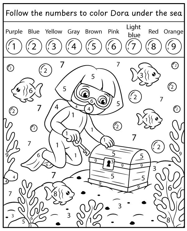 Dora color by number printable picture for children