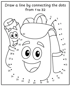 Dora's backpack dot-to-dot activity for children