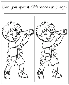 Spot 4 differences between Diego pictures coloring page