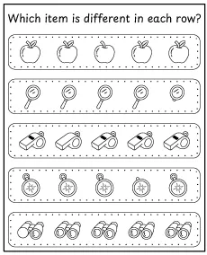 Which item is different in each row - printable Dora activity for children