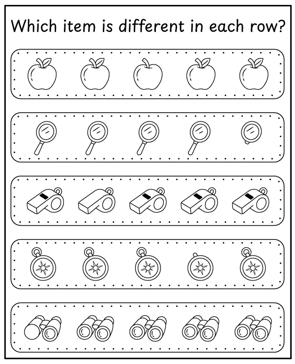 Which Dora item is different in each row - puzzle for children