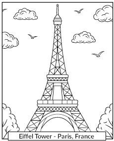 Paris Eiffel Tower coloring page famous place