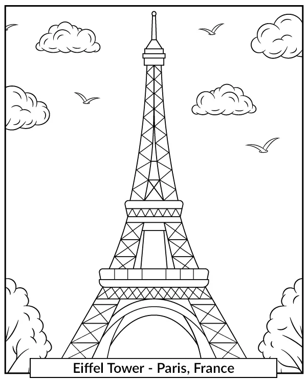 Eiffel Tower coloring page Paris famous landmark