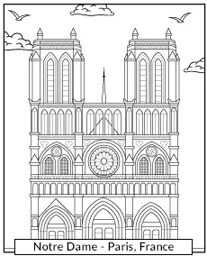 Notre Dame Cathedral in Paris France coloring page