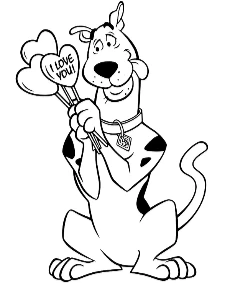 Dog Scooby & hearts coloring page