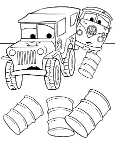 Cars coloring page for kids Fillmore and Sarge