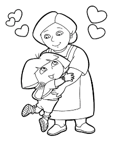 Dora with grandma and hearts coloring page