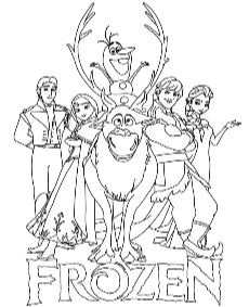 Main characters of Frozen movie on coloring page