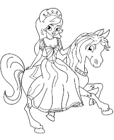 Princess riding a horse coloring sheet for girls
