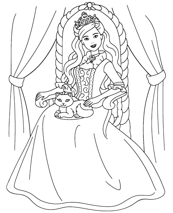 Queen sitting on a throne coloring page