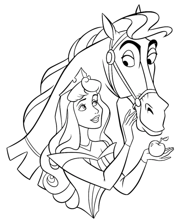 Princess with a horse coloring page for girls