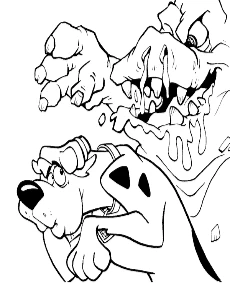 Scooby-Doo cartoon-style coloring page with a monster