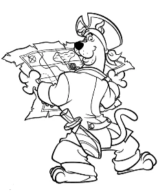 Scooby-doo as a pirate holding a map coloring page