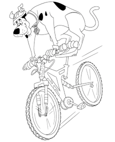 Scooby-Doo on a bike cartoon coloring page for children