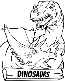Dinosaurs coloring page featuring t-rex and triceratops