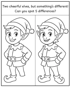 Spot 5 differences - Christmas Elf activity for children