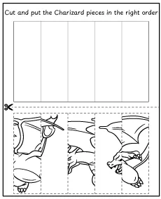 Cut out the pieces and assemble Charizard - Pokemon activity for children printable