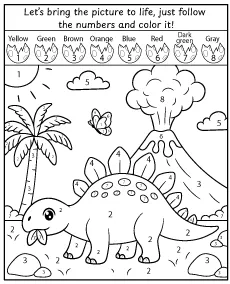 Color by number Dinosaur coloring page mini