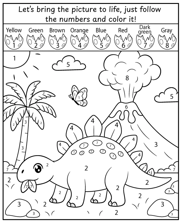 Color by number Dinosaur coloring page