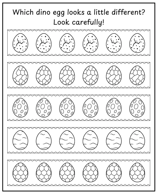 Diffrent dinosaur egg - printable puzzle for children