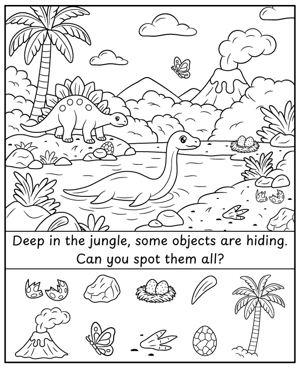 Find Hidden Objects - Dinosaur Puzzle for children