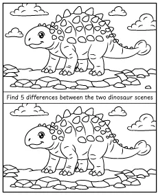 Spot 5 differences - printable dinosaur activity for children
