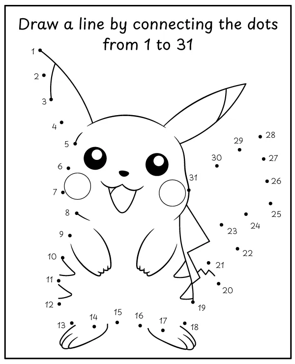 Dot to dot activity for children Pikachu Pokémon