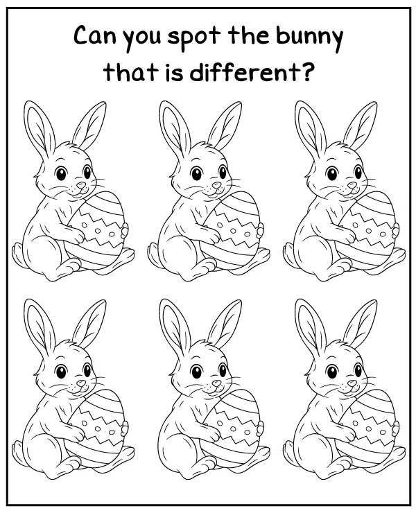 Spot the different bunny - Easter puzzle for children