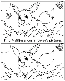 Spot 4 differences - Eevee Pokemon activity for children printable