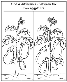 Spot 4 differences between eggplant pictures worksheet
