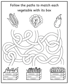 Vegetable maze for children - printable worksheet for free