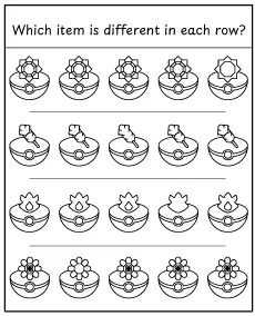 Mark the one that looks different - Pokemon worksheet for children printable