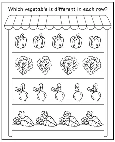 Mark the vegetable that looks different - worksheet for children printable