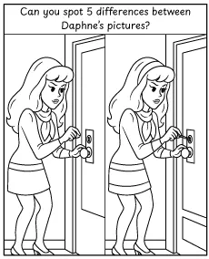 Scooby Doo spot 5 differences between Daphne pictures worksheet