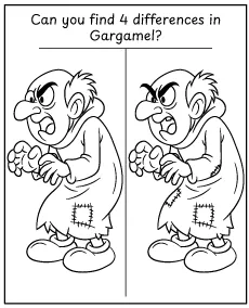Spot 4 differences Gargamel activity for children