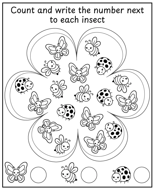 Count all insects - Spring puzzle for children