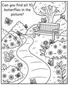 Find butterflies hidden in the picture - printable spring puzzle mini