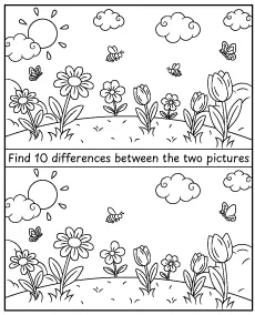 Find 10 differences between the pictures of spring mini