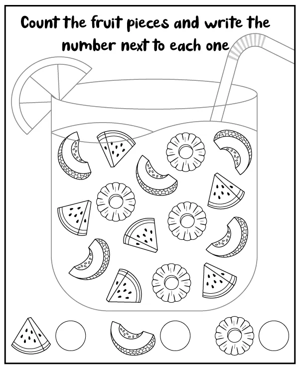 Count all summer elements puzzle for kids coloring page