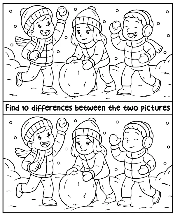 Spot 10 differences between winter coloring pages