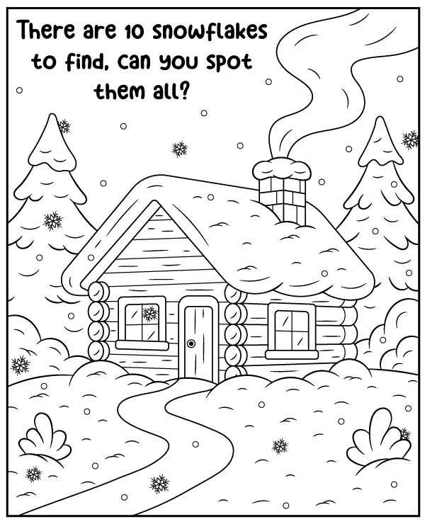 Winter observation exercise for children - find all snowflakes